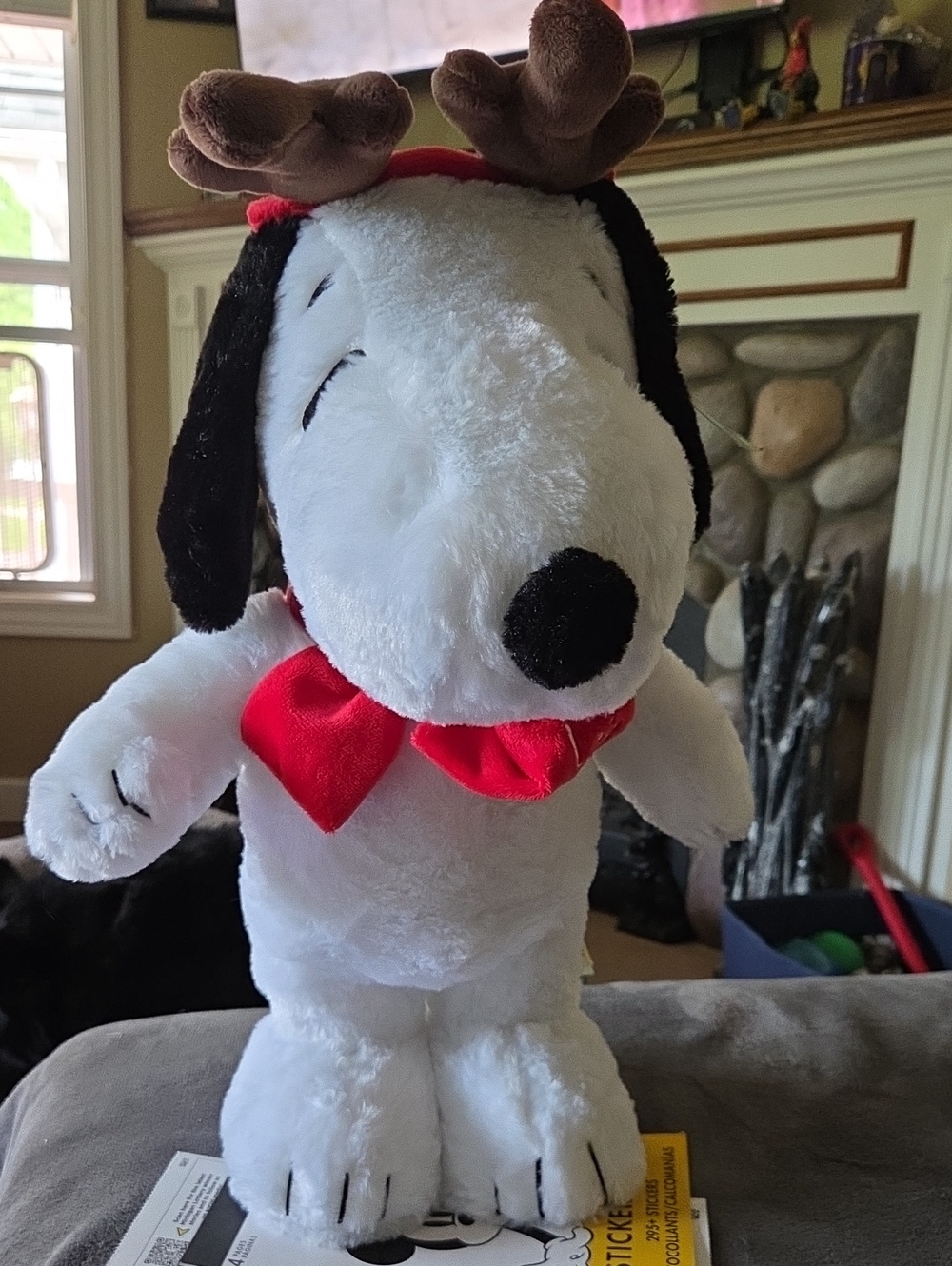 Snoopy Plush Dog Toy with Red Scarf and Brown Antlers